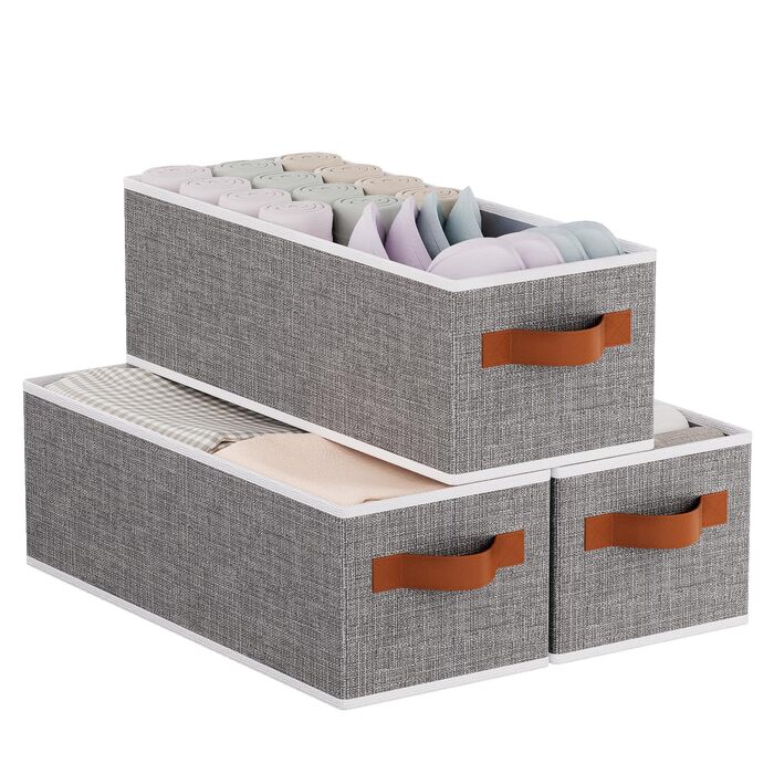 Складаний кошик для зберігання з 3 предметів, кошики для зберігання з ручкою, органайзер для гардеробу, коробки для зберігання для ванних кімнат, шаф та полиць, 38x15,5x13 см, сірий, 3 шт. сірого кольору