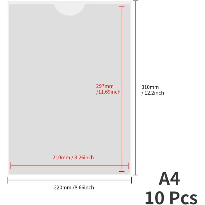 Прозорі самоклеючі кишені XINGSUI A4 - 10 шт. 230 см кишені для візитних карток, самоклеючі тримачі для етикеток, для захисту ваших карток або фотографій (вертикальна версія)