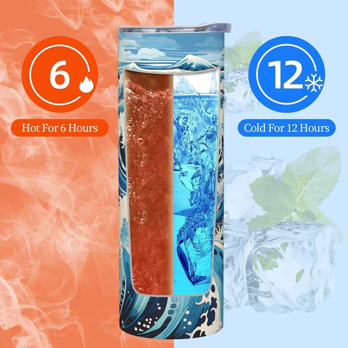 Дорожня кружка об&39ємом 590 мл з прямою трубочкою в стилі укійо-е з хвилями, принтована, підходить для кемпінгу, офісу та дому