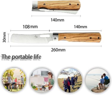Кемпінговий шеф-ніж з нержавіючої сталі Гострий складний туристичний фруктовий ніж у японському стилі з оливковою ручкою Кишеньков