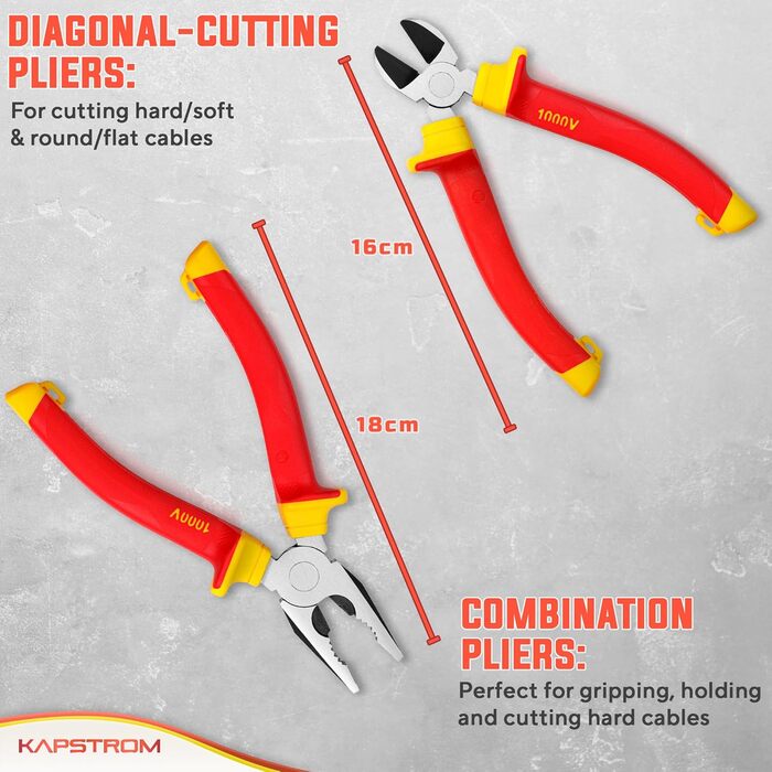 Набір електромонтажних пасатижів (3 шт.), професійні ізольовані, з сертифікацією VDE довгі, гострогубці та бічні кусачки