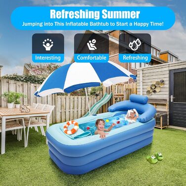 Надувна ванна для дорослих, портативна ванна з ПВХ для домашнього басейну, синя, сучасна, окремостояча