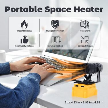 Портативний бездротовий вентилятор-обігрівач потужністю 200 Вт з 2 режимами температури та USB-портами для заряджання, сумісний з літій-іонними акумуляторами 20 В/60 В (акумулятор не входить до комплекту)