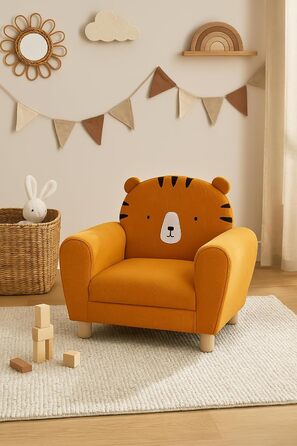 СТВОРИТЕЛЬ АТМОСФЕРИ ІНТЕР&39ЄРУ Дитяче крісло, Тигр, Крісло, Стілець, Джунглі/Тварини, Помаранчевий, Поліестер, Пінополіуретан (ПУ), Фанера, Розслаблюючий