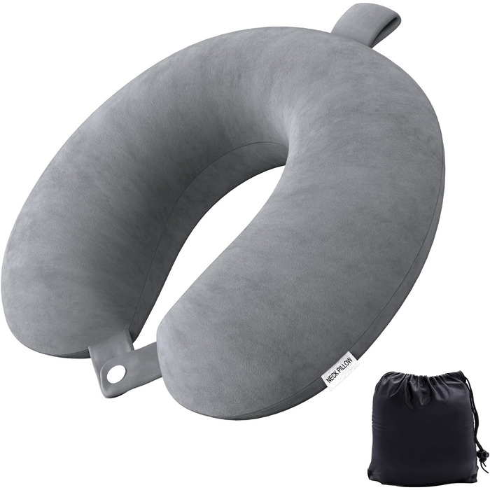 Подушка з піни памяті Neck Pillow Lightweight Quick Pack for Airplane Train Car Travel Camping Neck Support Pillow (темно-сіра)