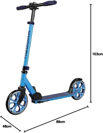 Самокат HUDORA Scooter Up 200 безшумний алюмінієвий самокат до 100 кг, складаний, з регулюванням висоти, для дітей, підлітків та дорослих, чорний/синій