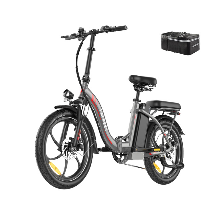 Дюймовий складаний електровелосипед-фетбайк (2026) - акумулятор 36 В 20 Аг, двигун 250 Вт, вантажопідйомність 140 кг, 25 км/год, E-MTB 20 - унісекс електровелосипед для жінок та чоловіків, сірий, сумка на спинку, 20 20-