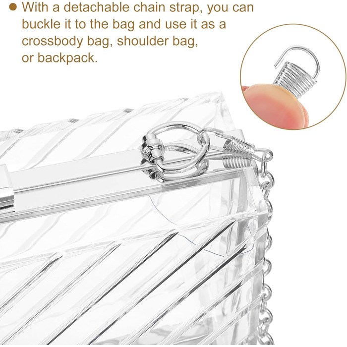 Прозора сумка-клатч QUARKZMAN для жінок, акрилова гаманцівка у формі V з відстібною металевою ланцюжком для подорожей та офісу, прозора/срібляста