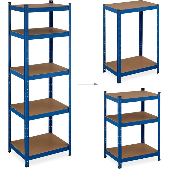 Міцний стелаж Relaxdays, ВШХ 180x60x45 см, до 500 кг, 5 полиць, для підвалу, гаража, вставний стелаж для зберігання, сталь, синій