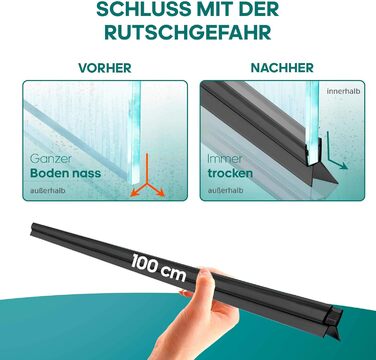 Душова прокладка Meisterfaktur 2 шт. - Подовжений дефлектор води - ідеальний ущільнювач для скляних дверей 6,7,8 мм у душових кабінах (6-8 мм (чорний))
