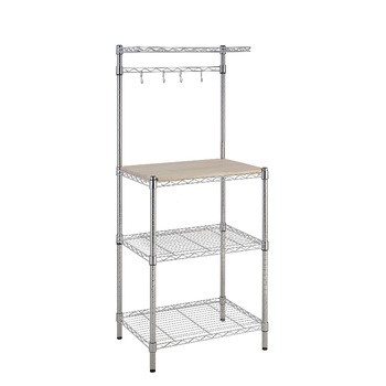 Кухонна полиця Storeo Basics 3, пекарська полиця з дерев&39яним столом, хромована, дерев&39яна, 61 см хромована, бежева