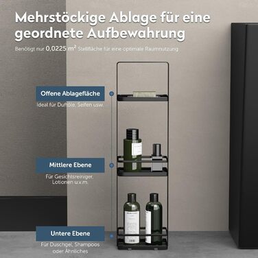 Душова полиця doporro без свердління, 3-рівнева окремостояча полиця для ванної кімнати, тонка металева полиця для душу, сучасний дизайн для ванної кімнати та туалету, чорна