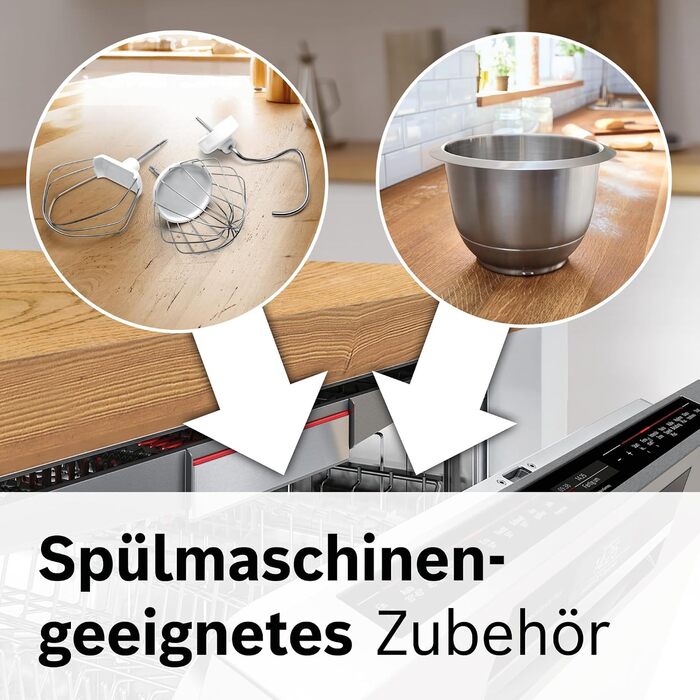 Кухонна машина Bosch Serie 4 MUM58200 гак для замісу, вінчик та міксер з нержавіючої сталі, чаша зі сталі (можна мити в посудомийній машині), 3D-система змішування, білий/сріблястий