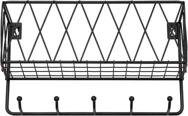 Ключниця настінна, тримач для листів з 5 гачками, міцна чорна металева сітка з матовим покриттям, 2916,59 см Настінна ключниця для