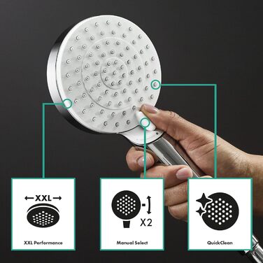 Душова система hansgrohe Vernis Shape з термостатом, економною лійкою (EcoSmart) 230 x 170 мм, ручною лійкою, шлангом та штангою, хром, 26097000
