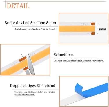 Світлодіодна стрічка COB 10 м тепла біла, світлодіодна стрічка 24 В тепла біла світлодіодна стрічка COB самоклеюча, 3000K 320 світлодіодів/м високої яскравості гнучка світлодіодна стрічка COB з можливістю затемнення 10 м світлодіодна стрічка для прикраси 