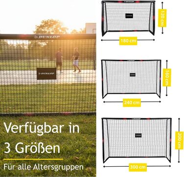 Футбольні ворота Dunlop - Футбольні ворота 300 x 200 x 90 см - Футбольні ворота - Футбольні ворота для саду, дітей та дорослих - Футбольне тренувальне обладнання, для приміщень та вулиці - Металеві - Чорний/Білий, Чорний/Червоний 180x120x60 см