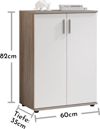 Комод Stella Trading Bobby з обробкою дуба Сонома, темний - Сучасний буфет з великою кількістю місця для зберігання речей у вашій вітальні - 60 x 82 x 35 см (Ш/В/Г) Дуб Сонома темний 35Г x 60Ш x 82В см (2 шухляди)