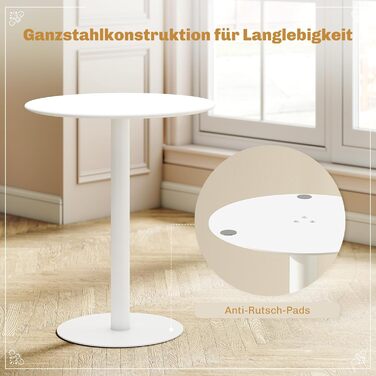 Обідній стіл HOMCOM 60 x 60 см Круглий кухонний стіл для 2 осіб Обідній стіл з підставкою Невеликий сучасний стіл для кухні, їдальні, вітальні Білий