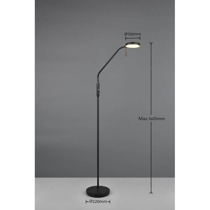 Світлодіодна торшерна лампа Reality Moreno R44561132, матовий чорний метал, 3 Вт LED, акумулятор із зарядною станцією, сенсорний диммер, регулювання кольору світла