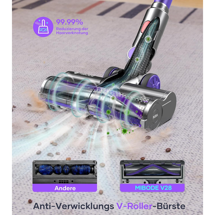 Акумуляторний пилосос MIBODE 45000Pa, акумуляторний пилосос потужністю 550 Вт з інтелектуальним дисплеєм, до 60 хвилин роботи, пил