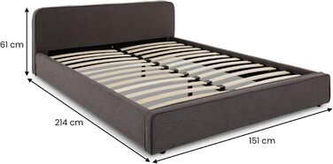 М&39яке ліжко IDIMEX MARINI, двоспальне ліжко 140x200 см темно-сірого кольору - м&39яке ліжко з рейковим каркасом, сучасним дизайном та стійким дерев&39яним каркасом з пластиковими ніжками