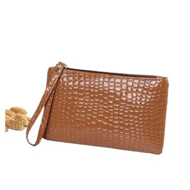 Жіночий клатч-гаманець на зап'ястя, 2 в 1, коричневий. Маленька сумочка з PU-шкіри з монетним відділенням на блискавці.