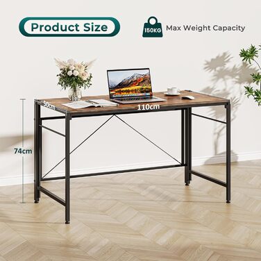 Складаний комп&39ютерний стіл 110 x 50 см Складаний комп&39ютерний стіл зі сталевим каркасом Компактний ПК-стіл Водонепроникний стіл для домашнього офісу, кабінету (ретро-коричневий) 50 x 100 см Ретро-коричневий