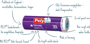 Сміттєві пакети Pely Drawstring Anti-Odor, подовжені на 35 літрів - кліматично нейтралізовані завдяки компенсації, вигідна упаковка 23 x 14 шт.