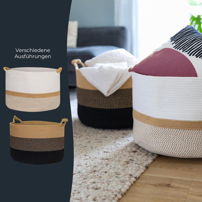 Кошик для зберігання HMF з ручками у формі щасливого вузла, великий бавовняний кошик 50 x 33 см Чорно-медовий