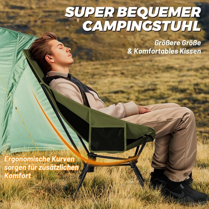 Складаний кемпінговий стілець CANWAY, надлегкий портативний кемпінговий стілець, крісло малого розміру з вантажопідйомністю 180 кг, складний стілець, пляжний стілець з високою спинкою - Armcegrui