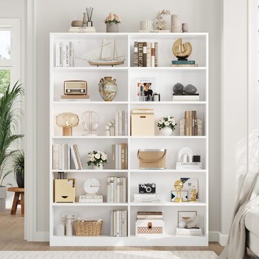 Книжкова полиця FirFurd з 12 відділеннями, книжкова шафа, окремостояча полиця, полиця для зберігання речей для вітальні, офісу, кухні, 120 x 30 x 188,7 см, білий