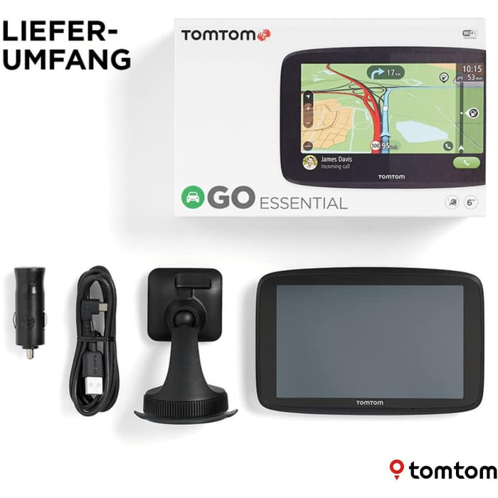 Навігаційний пристрій TomTom GO Essential (6 дюймів, уникнення заторів завдяки TomTom Traffic, оновлення карт Європи, дзвінки в режимі hands-free, оновлення через Wi-Fi) 6 дюймів Новий