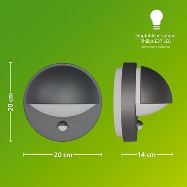 Зовнішній настінний світильник PHILIPS June з датчиком руху, E27, антрацит