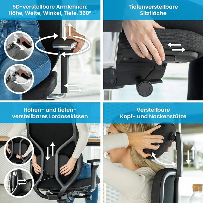 Ергономічне офісне крісло Ergotopia MasterBack Pro ПЕРЕМОЖЕЦЬ ТЕСТУ Ергономічне офісне крісло з 3D-механізмом нахилу та 5D-підлокітниками Ідеально підходить як поворотне крісло для офісу та дому. Чорний, професійний.