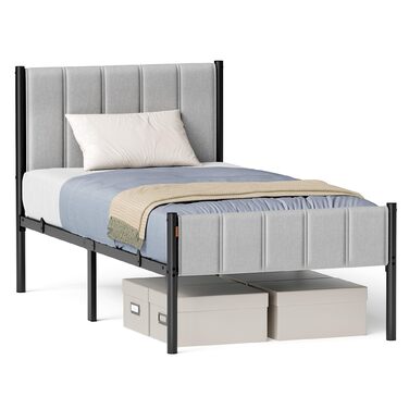 Каркас односпального ліжка VASAGLE, Каркас ліжка, 90 x 200 см, з м&39яким узголів&39ям, Каркас ліжка, Сталь, Витримує до 250 кг, Легке складання, Голубино-сірий RMB972G01 90 x 200 см Голубино-сірий