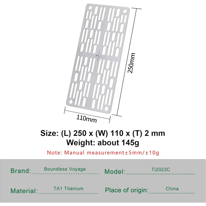 Титанова решітка для гриля iBasingo з кухонними щипцями для барбекю, надлегкий аксесуар для гриля на свіжому повітрі, для кемпінгу, пішого туризму та походів, термостійка пластина для гриля товщиною 2 мм (Ti2023CTi1014T)