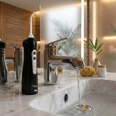 Портативний іригатор для ротової порожнини Бездротовий водний флоссер для чищення зубів та догляду за гігієною ротової порожнини, 4 насадки (Чорний), 770