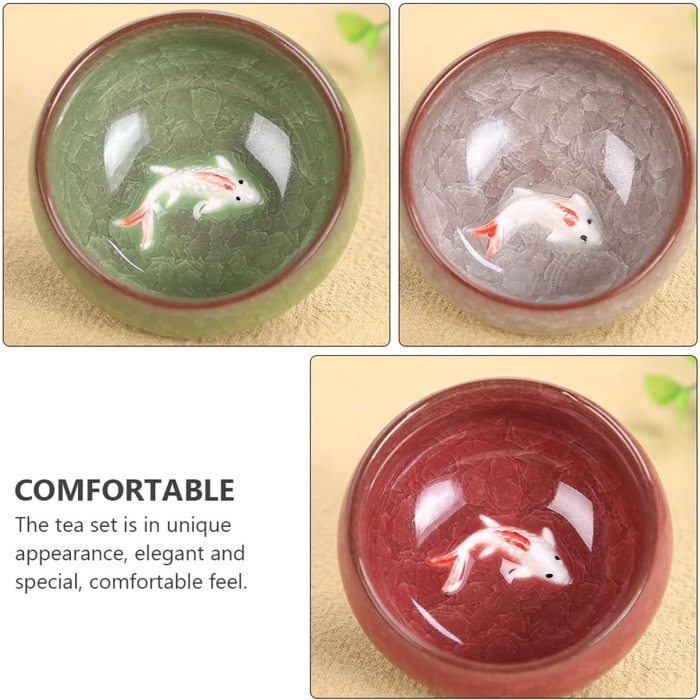 Керамічний чайний сервіс Рибка на 6 персон з ефектом тріщин, жаростійкий, креативний дизайн для дому та особистих чаювань