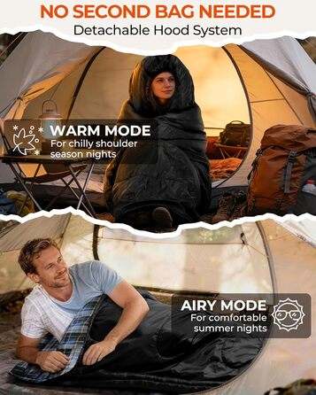 Спальний мішок Sportneer для активного відпочинку - Фланелевий зимовий спальний мішок 220 x 85 см, Компактний спальний мішок-ковдра на 3-4 сезони, Холодна погода, Зимовий кемпінг на свіжому повітрі, Чорний