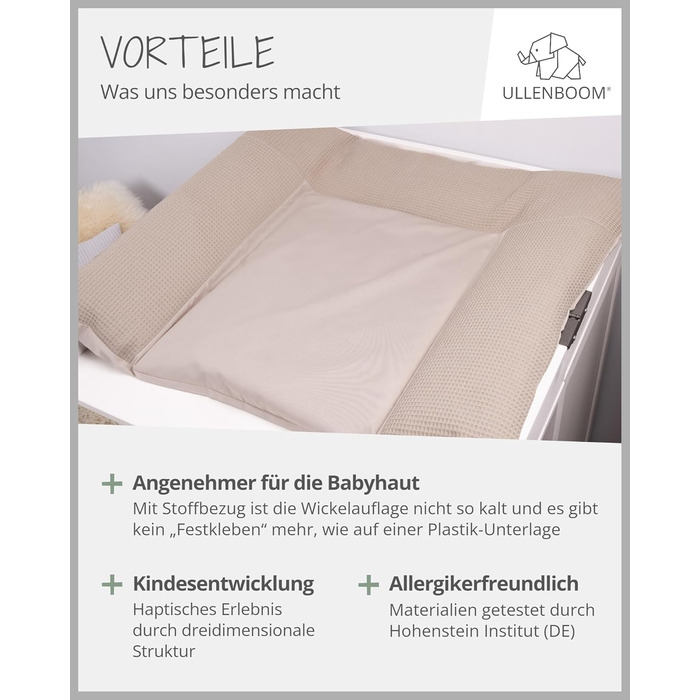 Чохол на пеленальний килимок 75x85 см пісочний (Made in EU) - знімний чохол на пеленальний килимок 85x75, дитячий чохол на пеленал