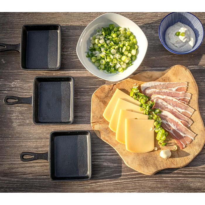 Чавунні сковороди для раклету BBQ-Toro (6 шт. ) 12,5 х 18 см вже згоріли - попередньо приправлені Змінні сковороди для раклету, сковороди для сервіровки, аксесуари для гриля, чавунні сковороди, сковороди-гриль