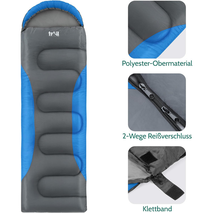 Спальник Trail Alpine з капюшоном спальник 250 г, 3-сезонний спальник. Легкий, невеликий розмір у пакувальному відділенні з капюшоном та компресійним мішком (червоний) Синій 3 сезони