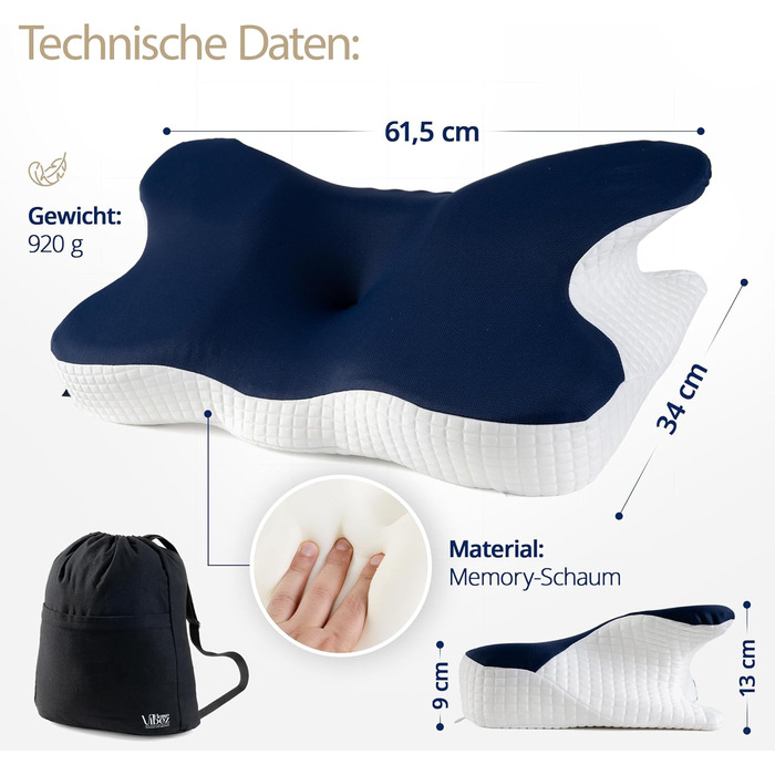 Подушка для шиї Home Vibez з піни з ефектом пам&39яті, полегшує біль у шиї та плечах, ергономічний дизайн, ортопедична подушка для шиї з охолоджувальним чохлом для всіх положень сну, включаючи дорожню сумку