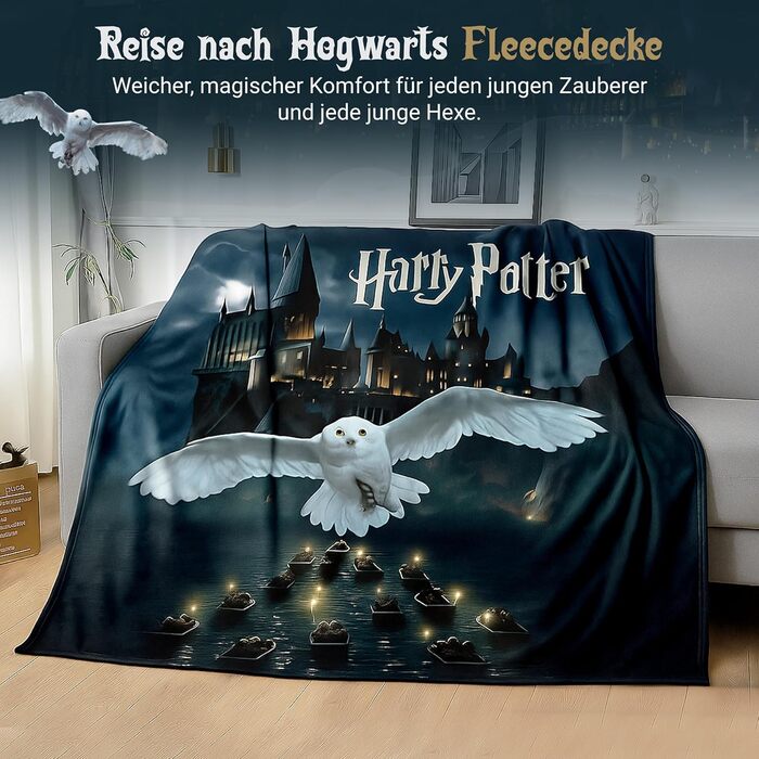 Затишна флісова ковдра з Гаррі Поттером, 150 x 200 см Велика ковдра, покривало, м&39яка ковдра з Гоґвортсом та совою (чорна)