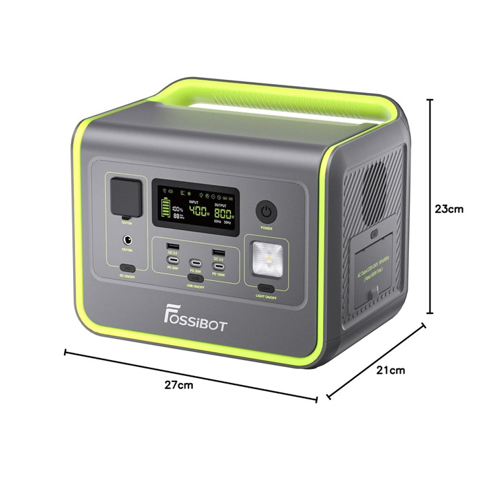 Портативна електростанція FOSSiBOT F800, сонячний генератор 512 Втгод з LiFePO4, виходи змінного струму 800 Вт (піксельна напруга 1600 Вт)/синусоїда 230 В, швидка зарядка 1,5 години, аварійний генератор живлення PD 100 Вт для кемпінгу/кемперів