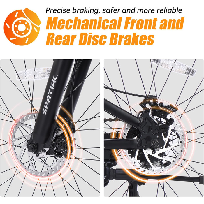 Гірський велосипед SPATIAL 29/27,5/26/24 дюймів, велосипед для активного відпочинку, 2 1/8 передачі, алюмінієва рама Подвійні дискові гальма, регульоване ергономічне сідло для чоловіків, жінок, підлітків, чорний 24 дюйми