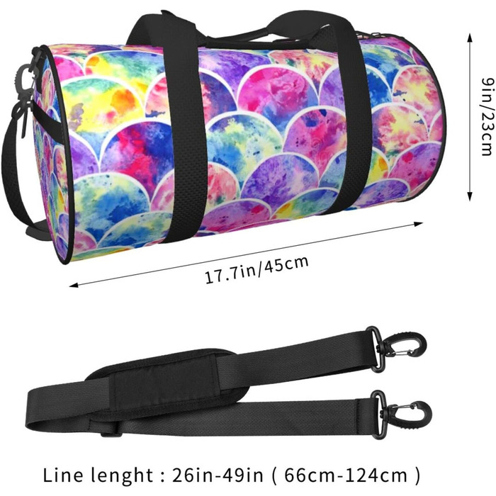 Спортивна сумка-мішок для подорожей, барвистий дизайн Райдуга та принт Русалка, чорний колір, універсальний розмір, дорожня сумка
