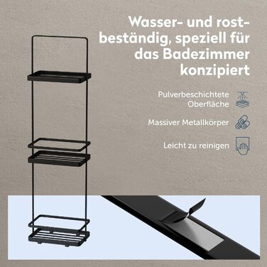 Душова полиця doporro без свердління, 3-рівнева окремостояча полиця для ванної кімнати, тонка металева полиця для душу, сучасний дизайн для ванної кімнати та туалету, чорна