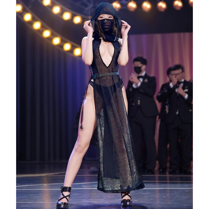 Жіноча сексуальна прозора готична сукня з капюшоном, коміром, без рукавів, костюм на Хелловін, EDM фестиваль, рейв-костюм, чорний колір, розмір M
